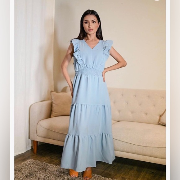 Light blue ruffle maxi dress - Picture 1 of 5